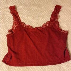 Red Lace Trim Tank Top